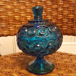 Vintage L E Smith Moon and Stars Pedestal  Dish